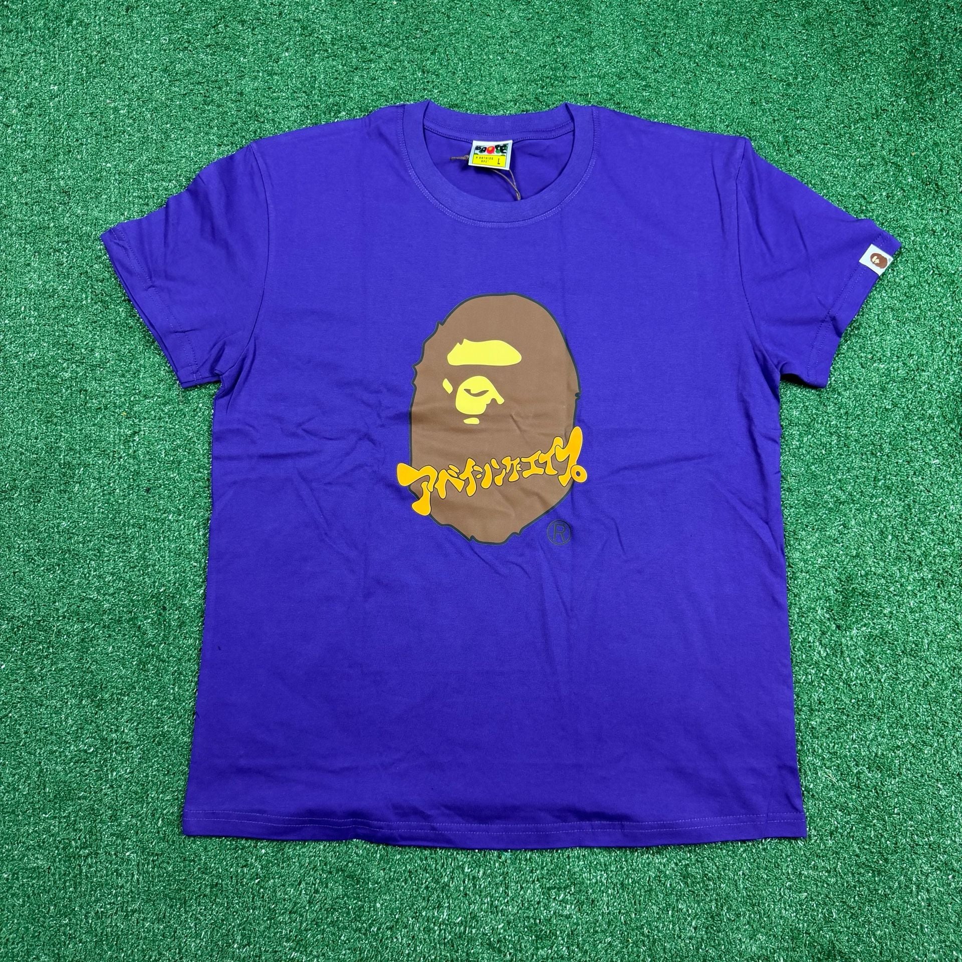 A Bathing Ape APE Head T-Shirt Size L Purple Graphic Tee 3