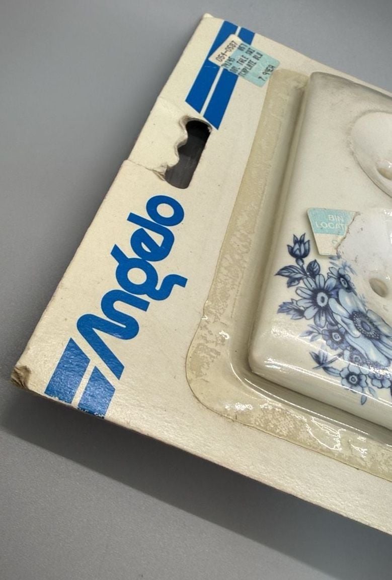 Angelo Ceramic Blue Floral Switch Plate Covers Lot of 2 NIP 1988 Cottage NOS Vtg 15