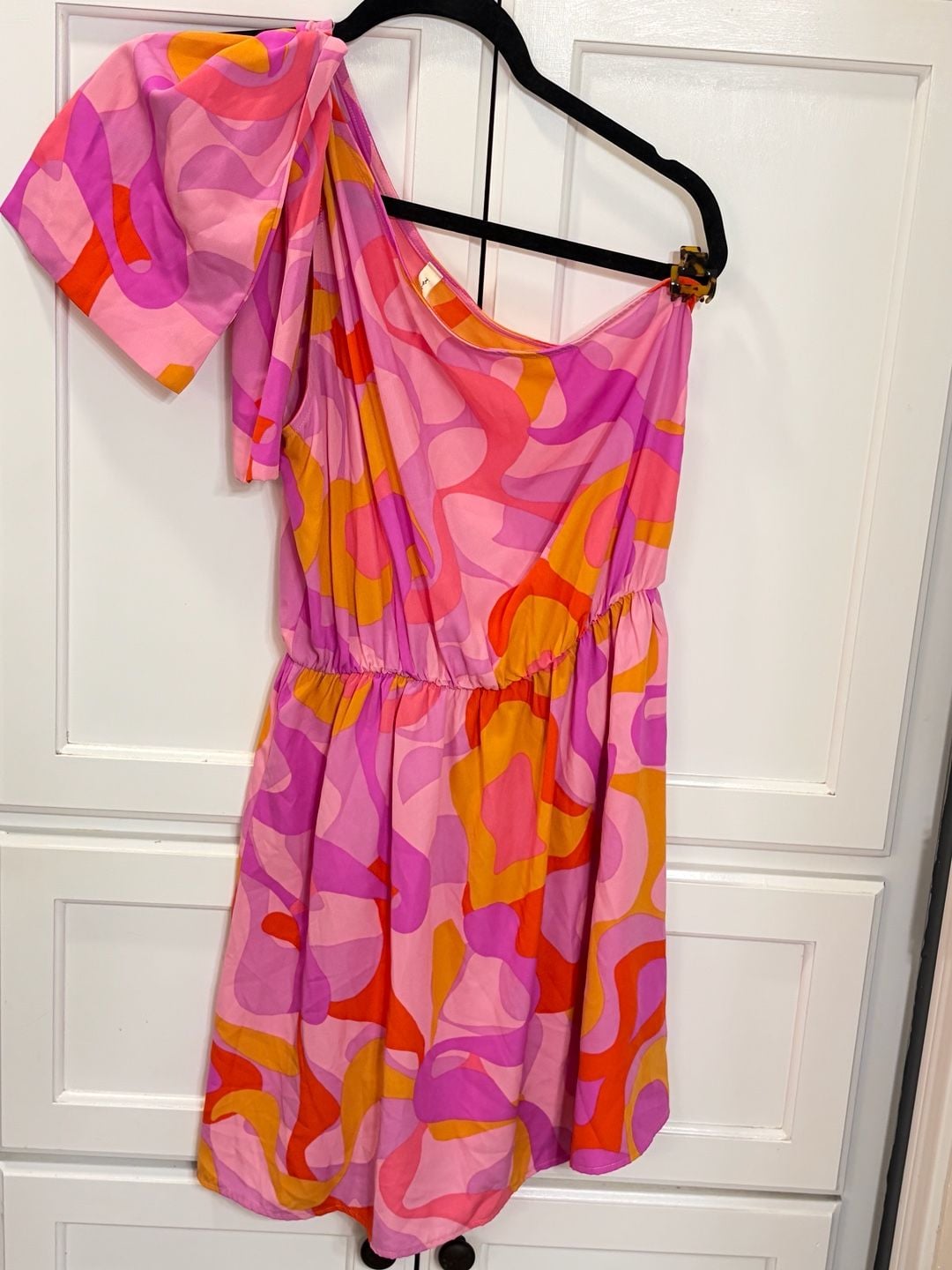 Tyche One Shoulder Mini Dress Large Retro Psychedelic Mod Swirl Y2K 3