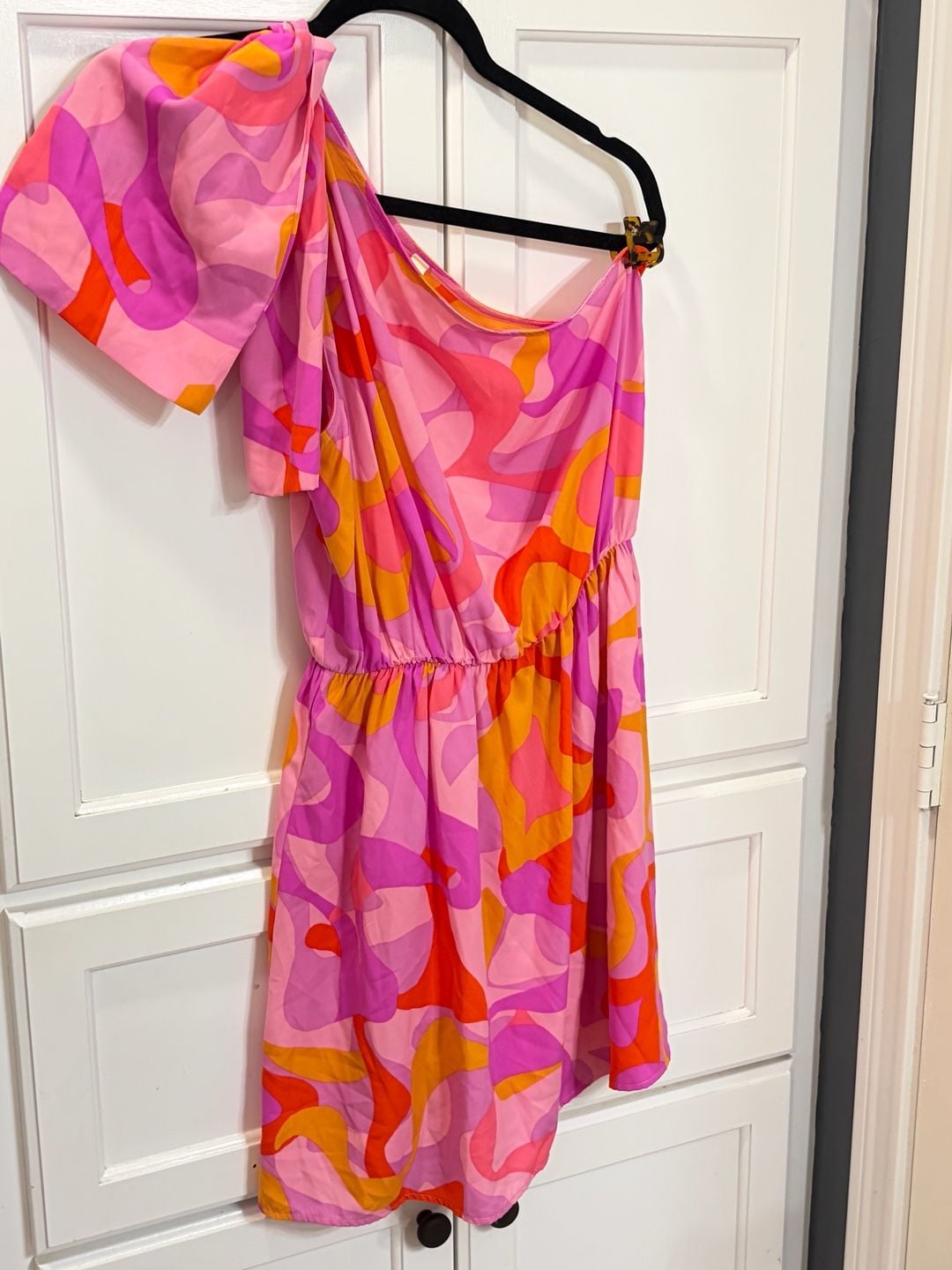 Tyche One Shoulder Mini Dress Large Retro Psychedelic Mod Swirl Y2K 5