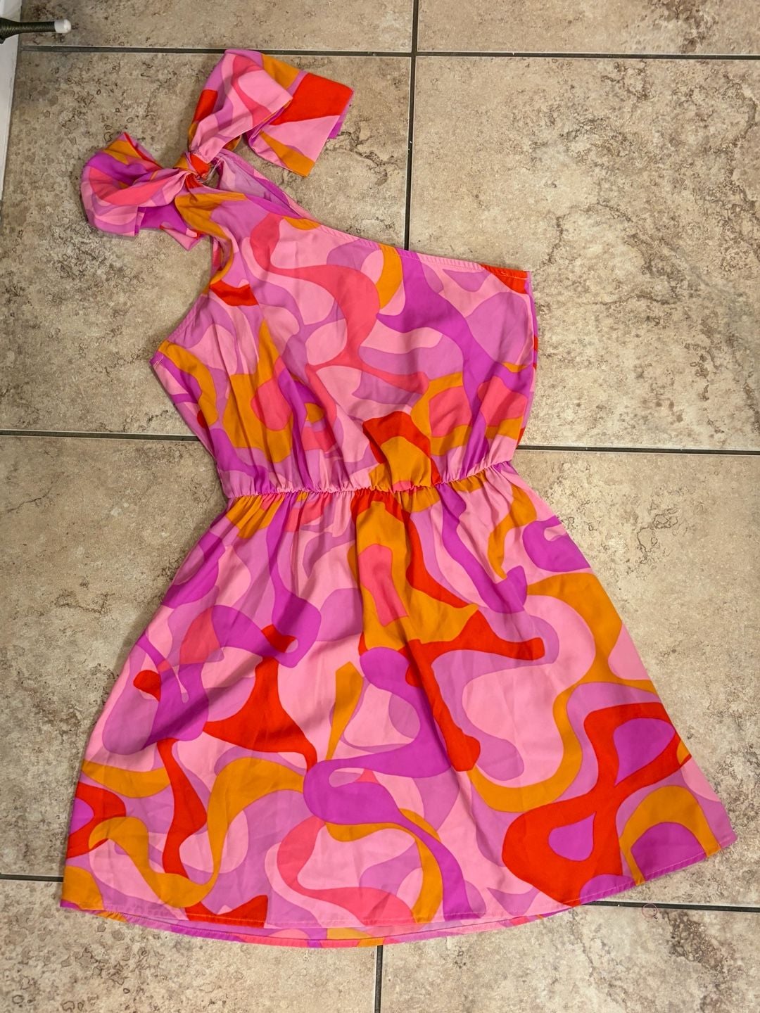 Tyche One Shoulder Mini Dress Large Retro Psychedelic Mod Swirl Y2K 8