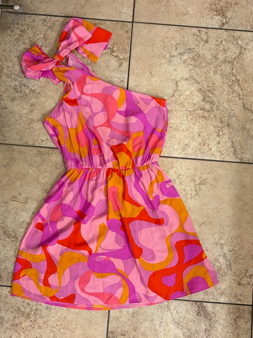 Tyche One Shoulder Mini Dress Large Retro Psychedelic Mod Swirl Y2K 9