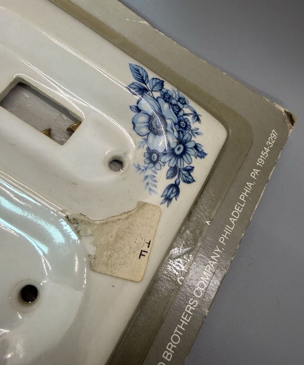 Angelo Ceramic Blue Floral Switch Plate Covers Lot of 2 NIP 1988 Cottage NOS Vtg 17
