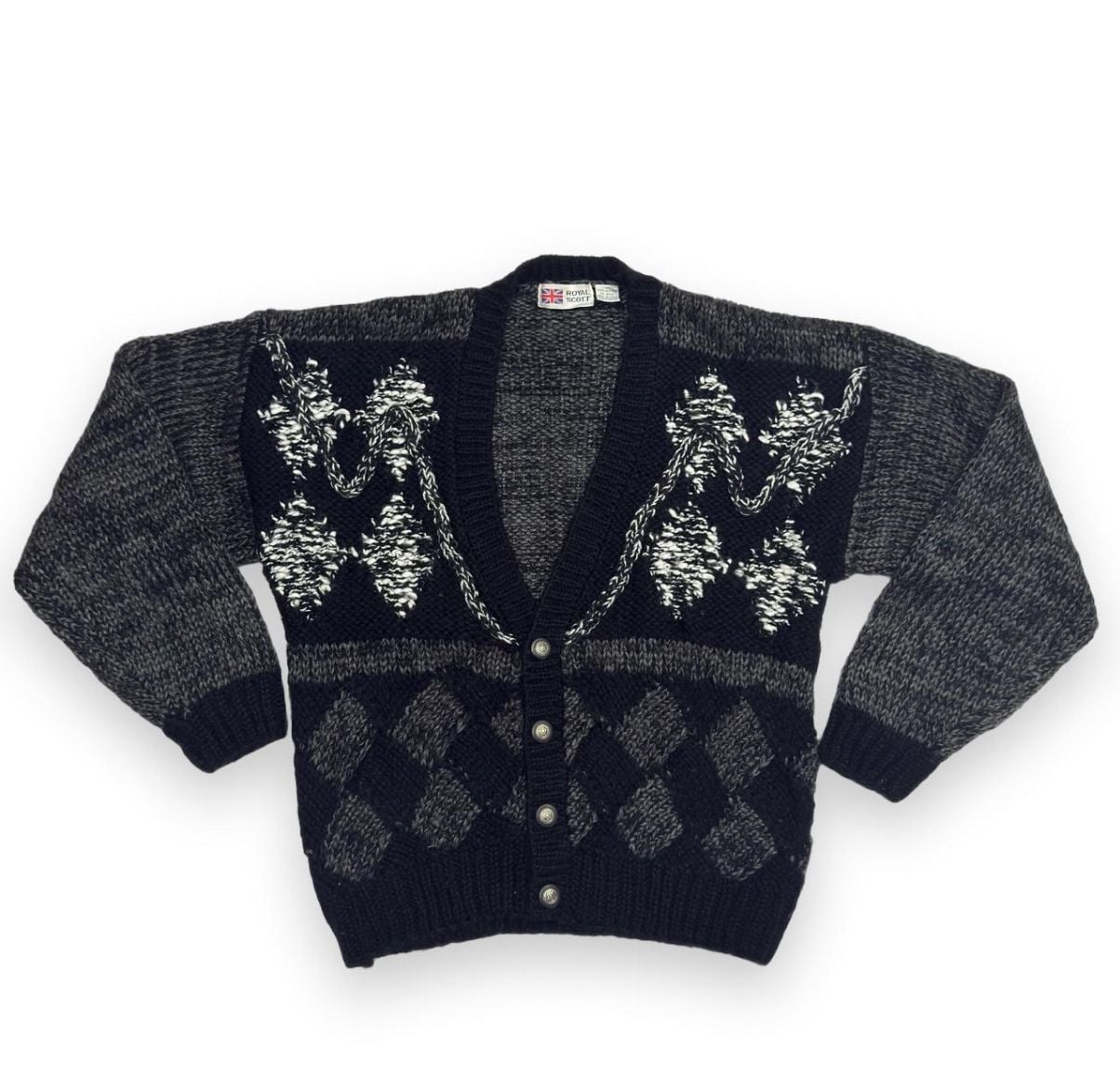 Royal Scott Cardigan Sweater Size L Black Gray Vintage Knit 2
