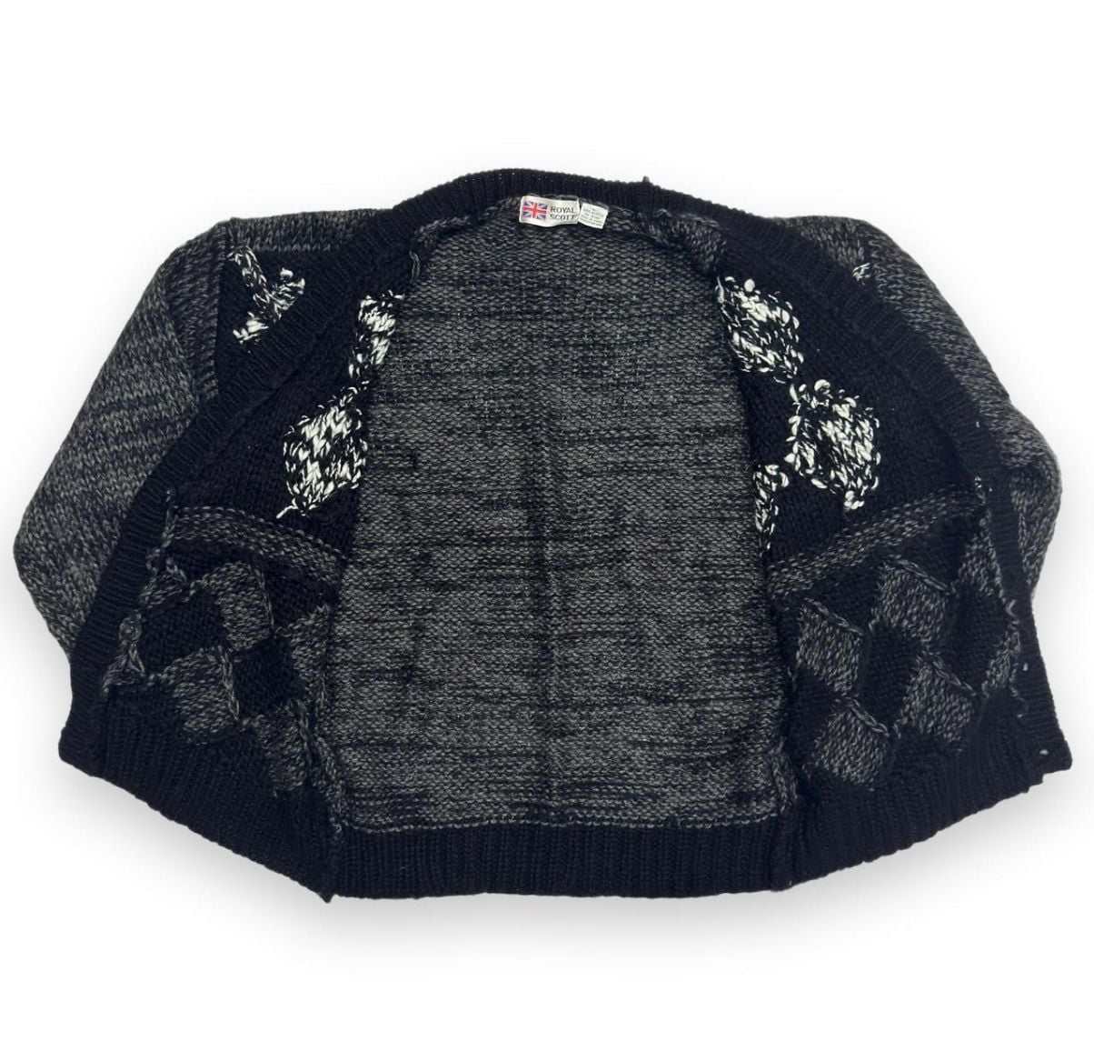 Royal Scott Cardigan Sweater Size L Black Gray Vintage Knit 3
