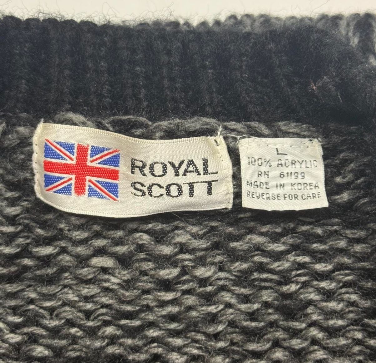 Royal Scott Cardigan Sweater Size L Black Gray Vintage Knit 5