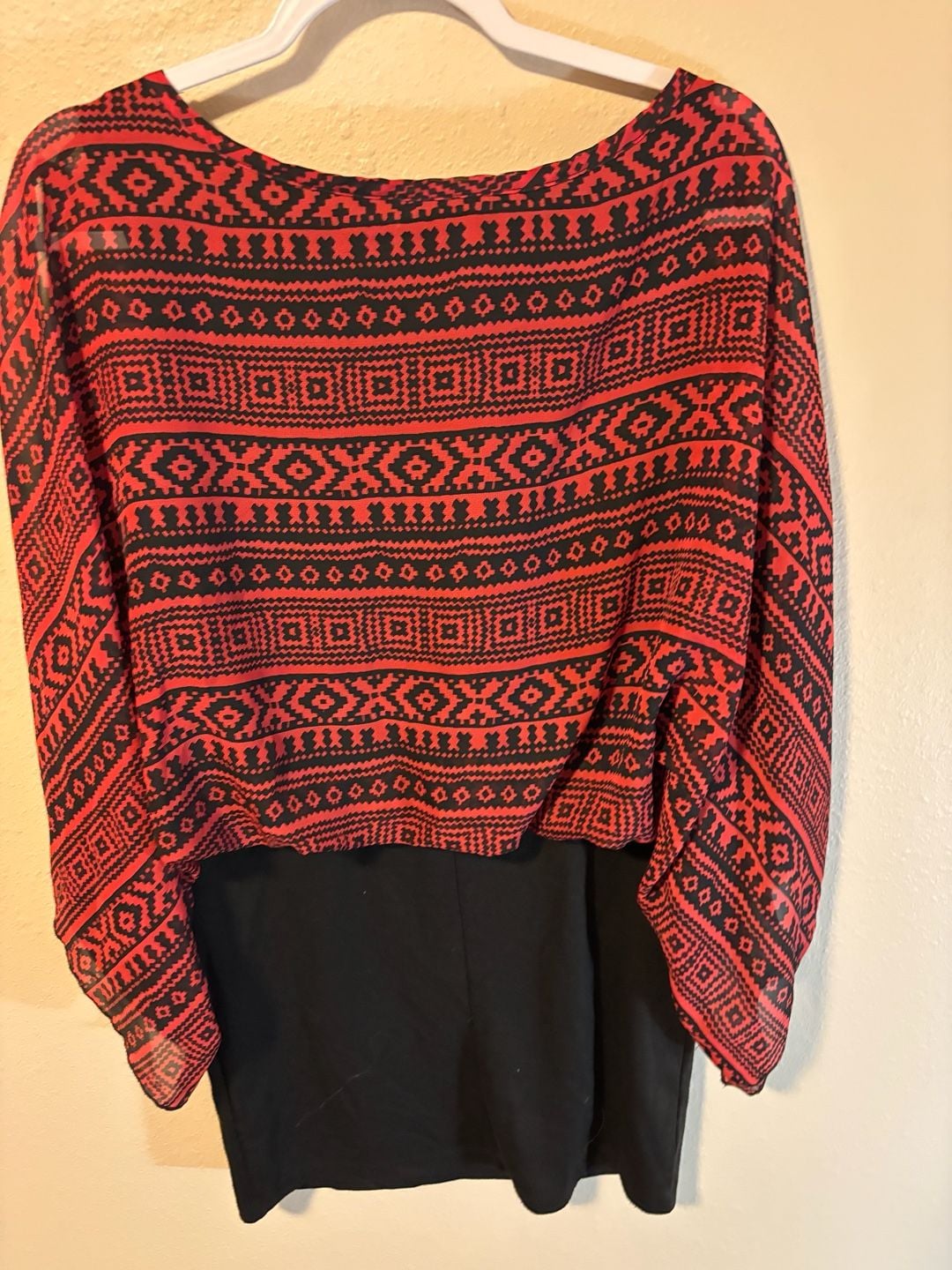 bailey/girl Dress Size XL Red Black Aztec Print Cold Shoulder Overlay 3