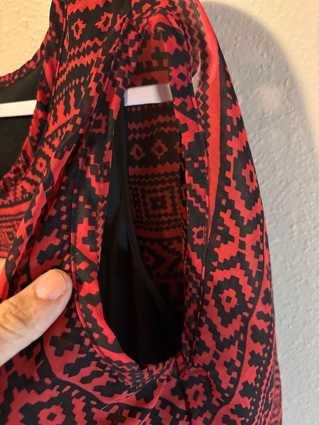 bailey/girl Dress Size XL Red Black Aztec Print Cold Shoulder Overlay 4