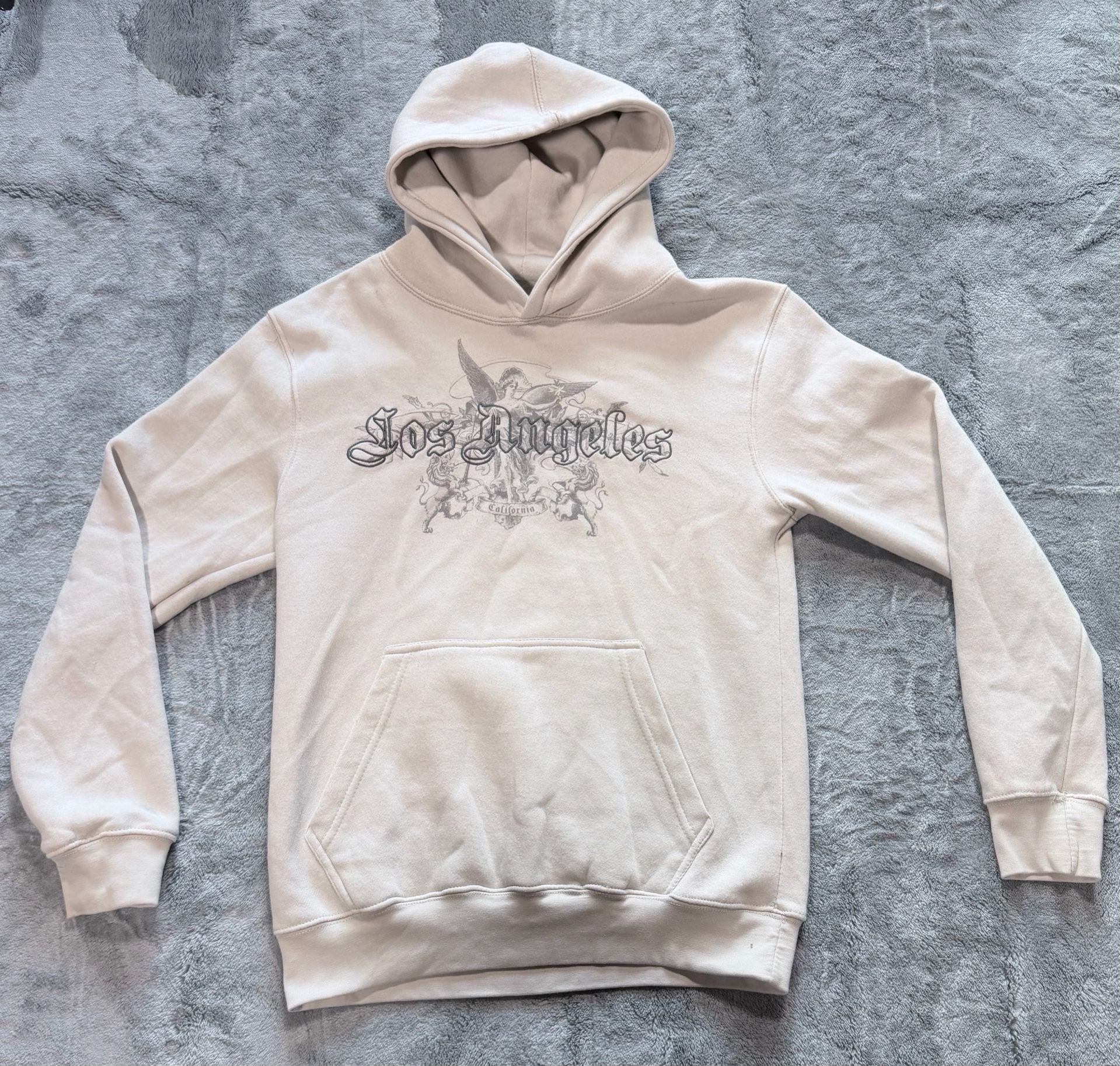 Eighty Eight Brand Los Angeles Hoodie Size Small Beige Graphic Pullover 2