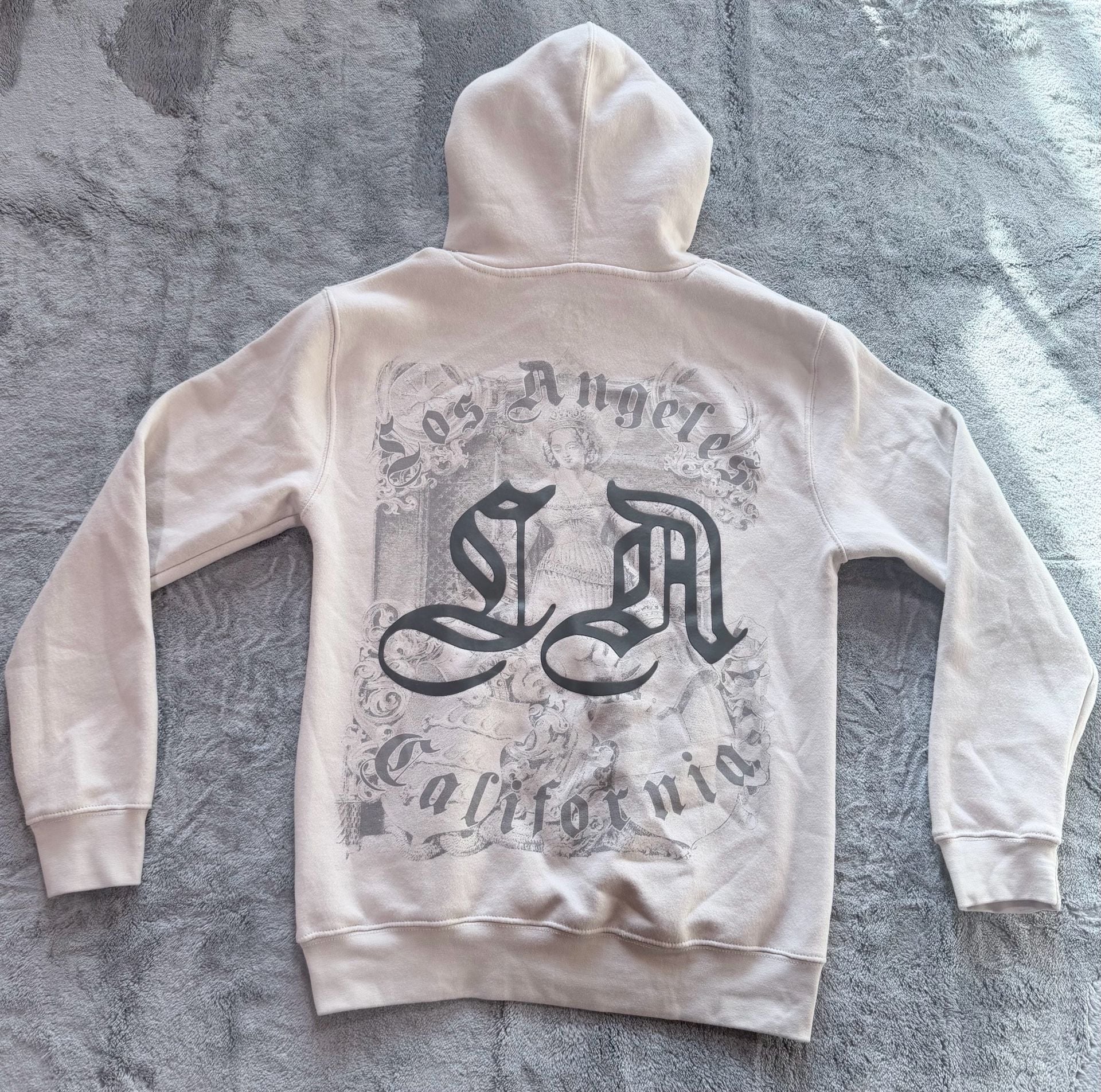 Eighty Eight Brand Los Angeles Hoodie Size Small Beige Graphic Pullover 9
