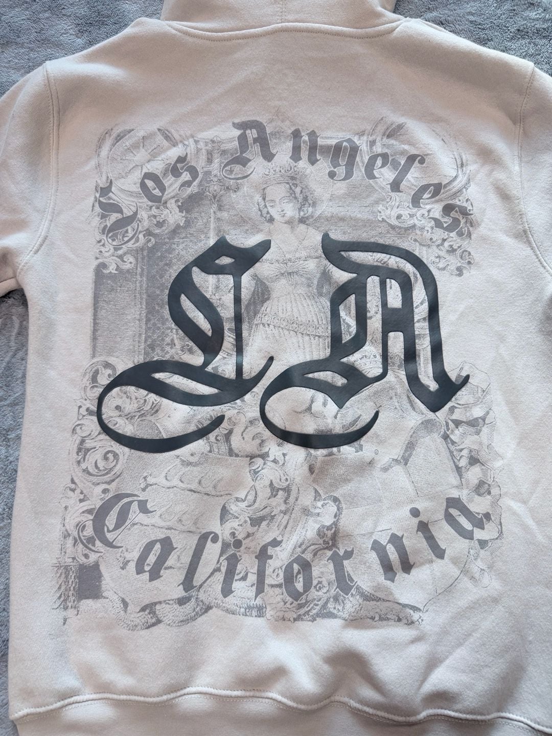 Eighty Eight Brand Los Angeles Hoodie Size Small Beige Graphic Pullover 10