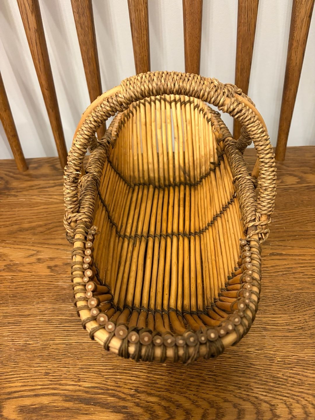 Vintage Wicker Rattan Gathering Basket Double Handle 2
