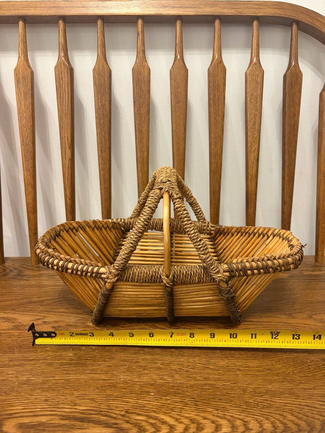 Vintage Wicker Rattan Gathering Basket Double Handle 4