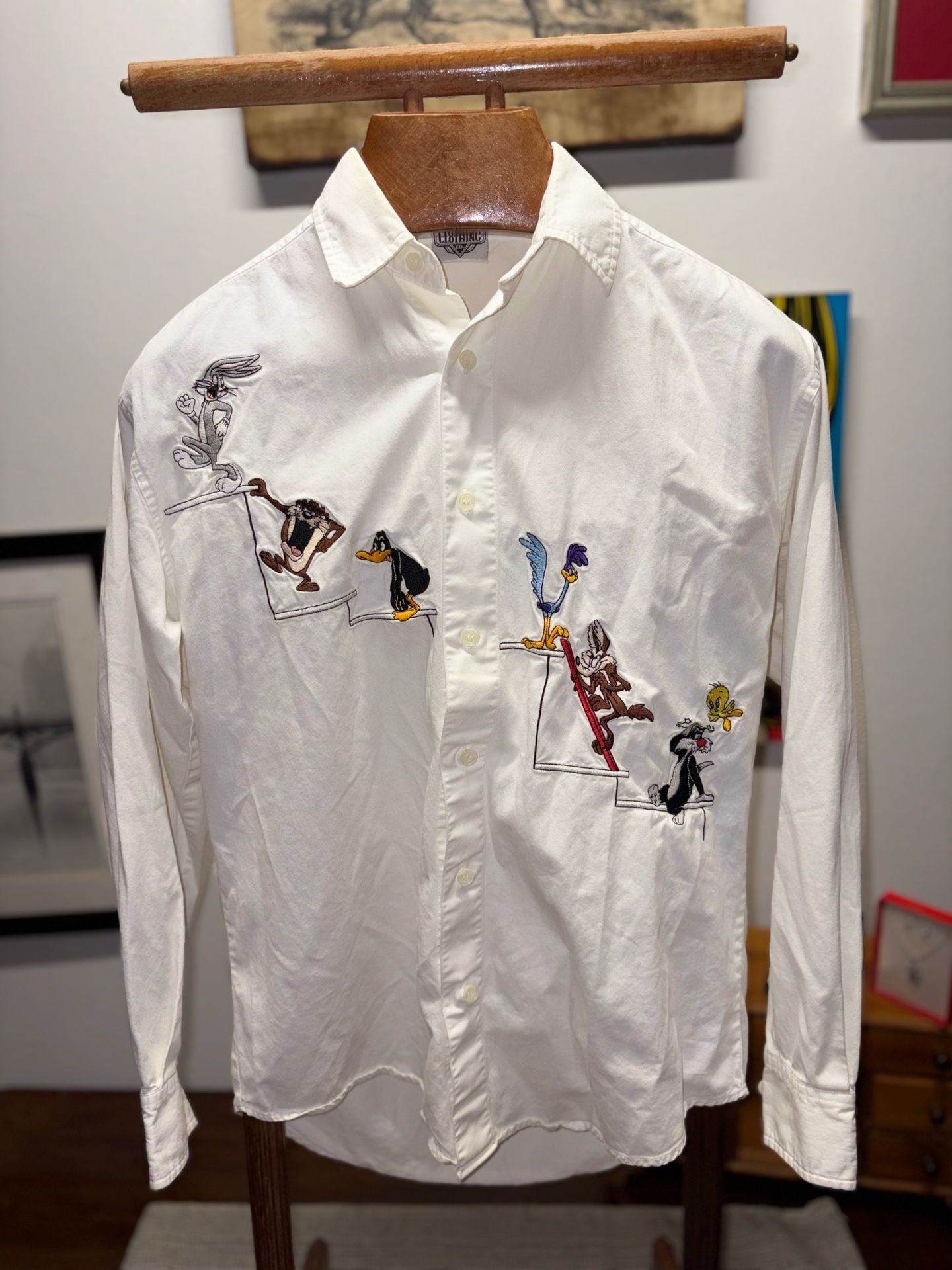 1994 Acme Vintage Looney Tunes Embroidered Long Sleeve Button Down Shirt XS 1
