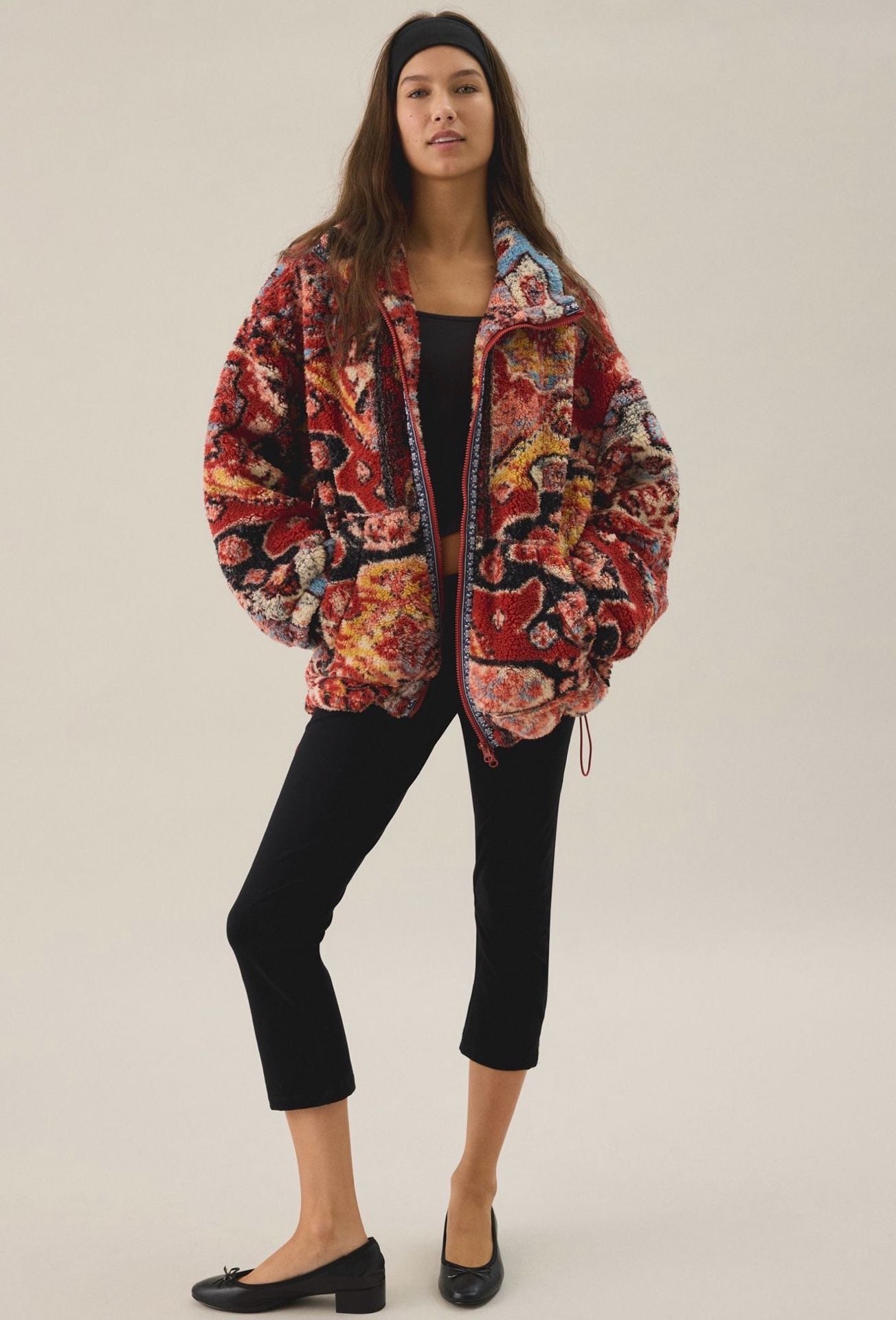 Urban Outfitters Printed Fleece Jacket Red Multi Size Medium NWT 3