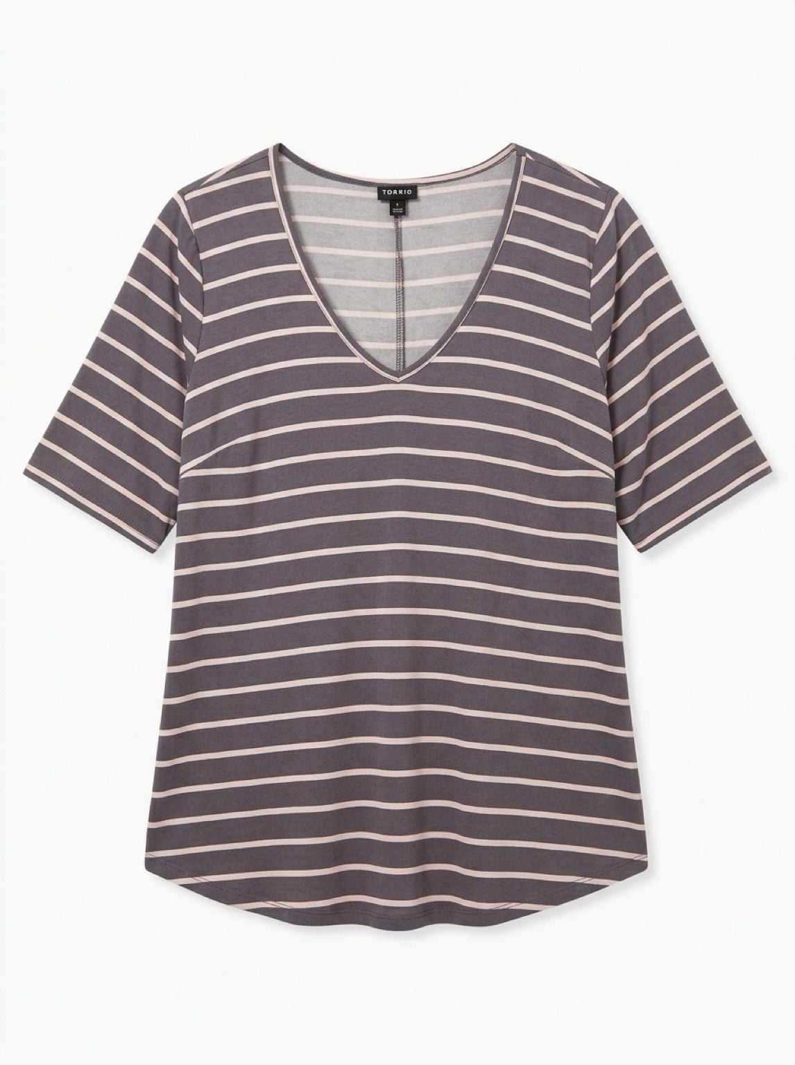 Torrid V-Neck Striped T-Shirt Size 1 Gray Pink Short Sleeve 2