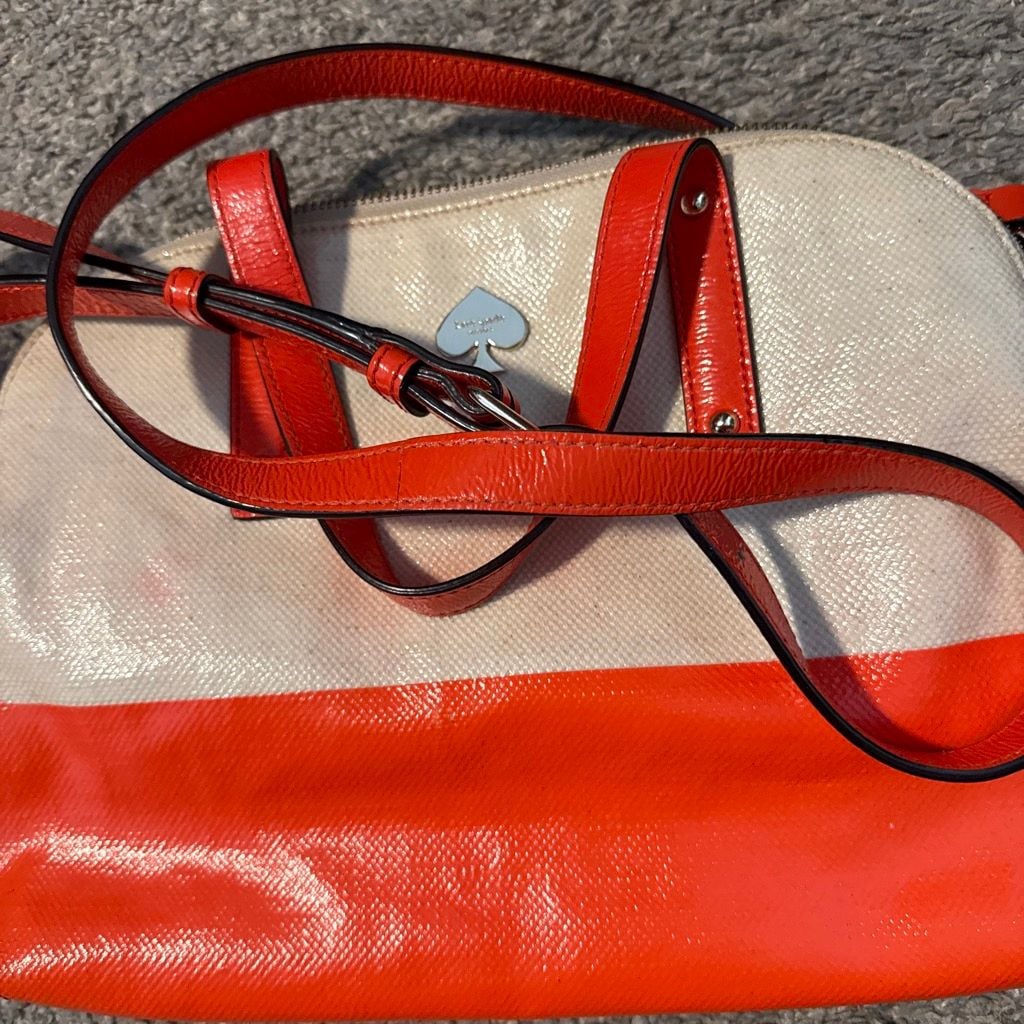 Kate Spade New York Orange and White Canvas Satchel Crossbody Bag 3