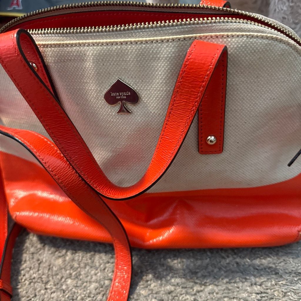 Kate Spade New York Orange and White Canvas Satchel Crossbody Bag 5