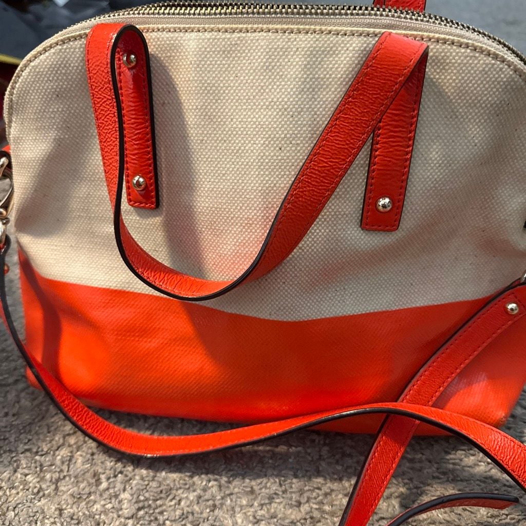 Kate Spade New York Orange and White Canvas Satchel Crossbody Bag 6