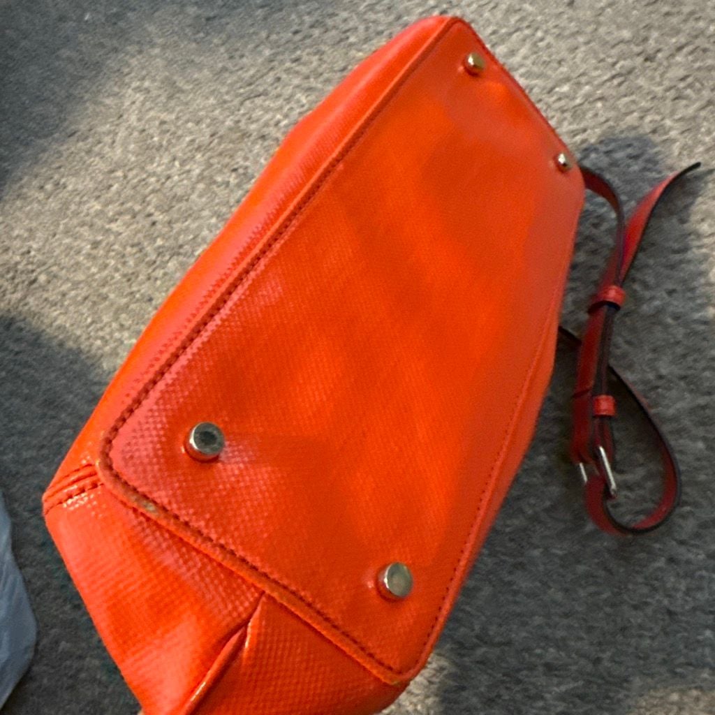 Kate Spade New York Orange and White Canvas Satchel Crossbody Bag 7