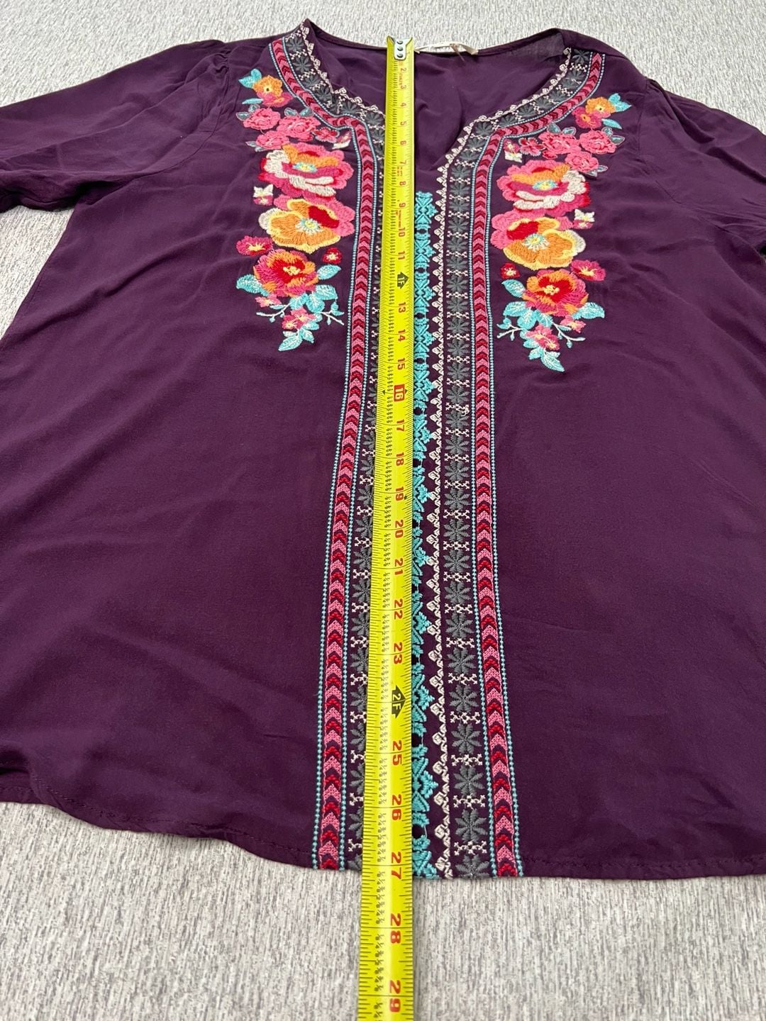 Andree by Unit Women L Purple Floral Embroidered Boho Bell Sleeve Blouse 3