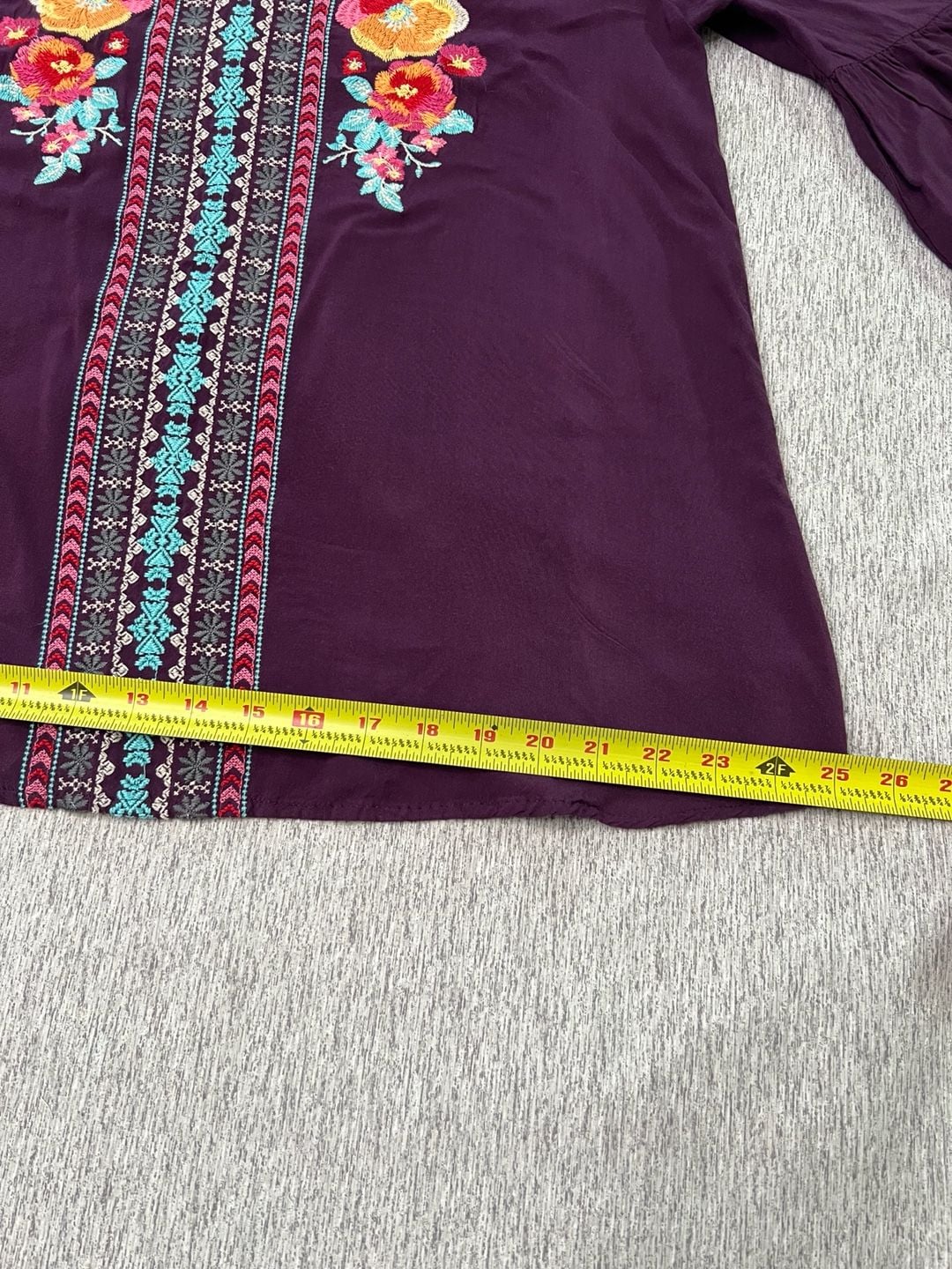 Andree by Unit Women L Purple Floral Embroidered Boho Bell Sleeve Blouse 6