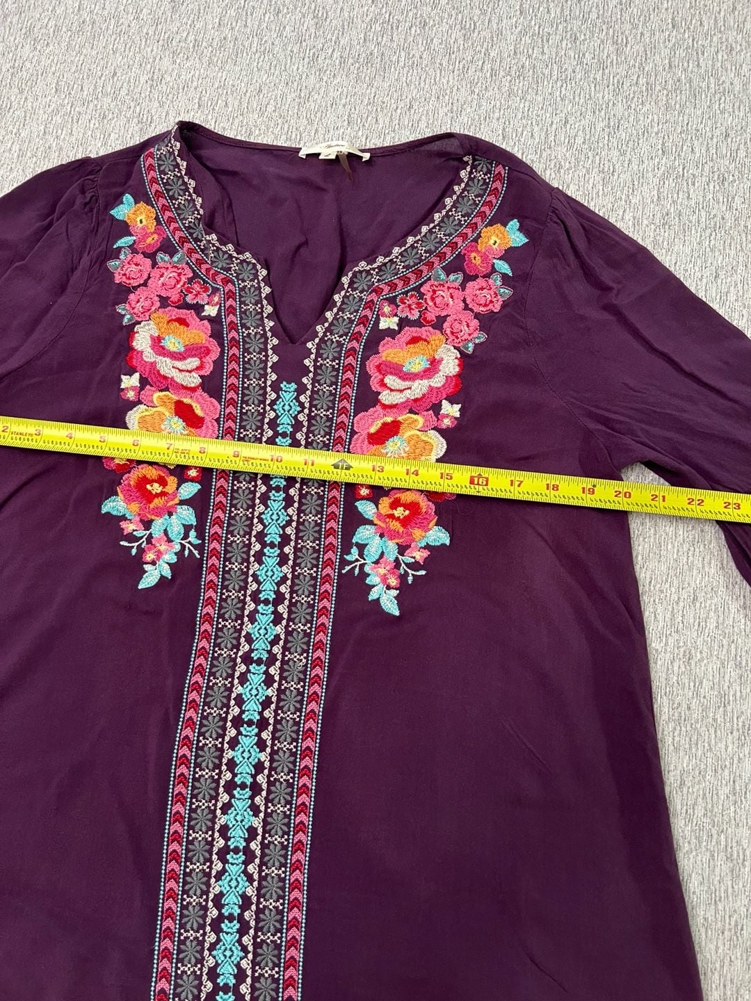 Andree by Unit Women L Purple Floral Embroidered Boho Bell Sleeve Blouse 7