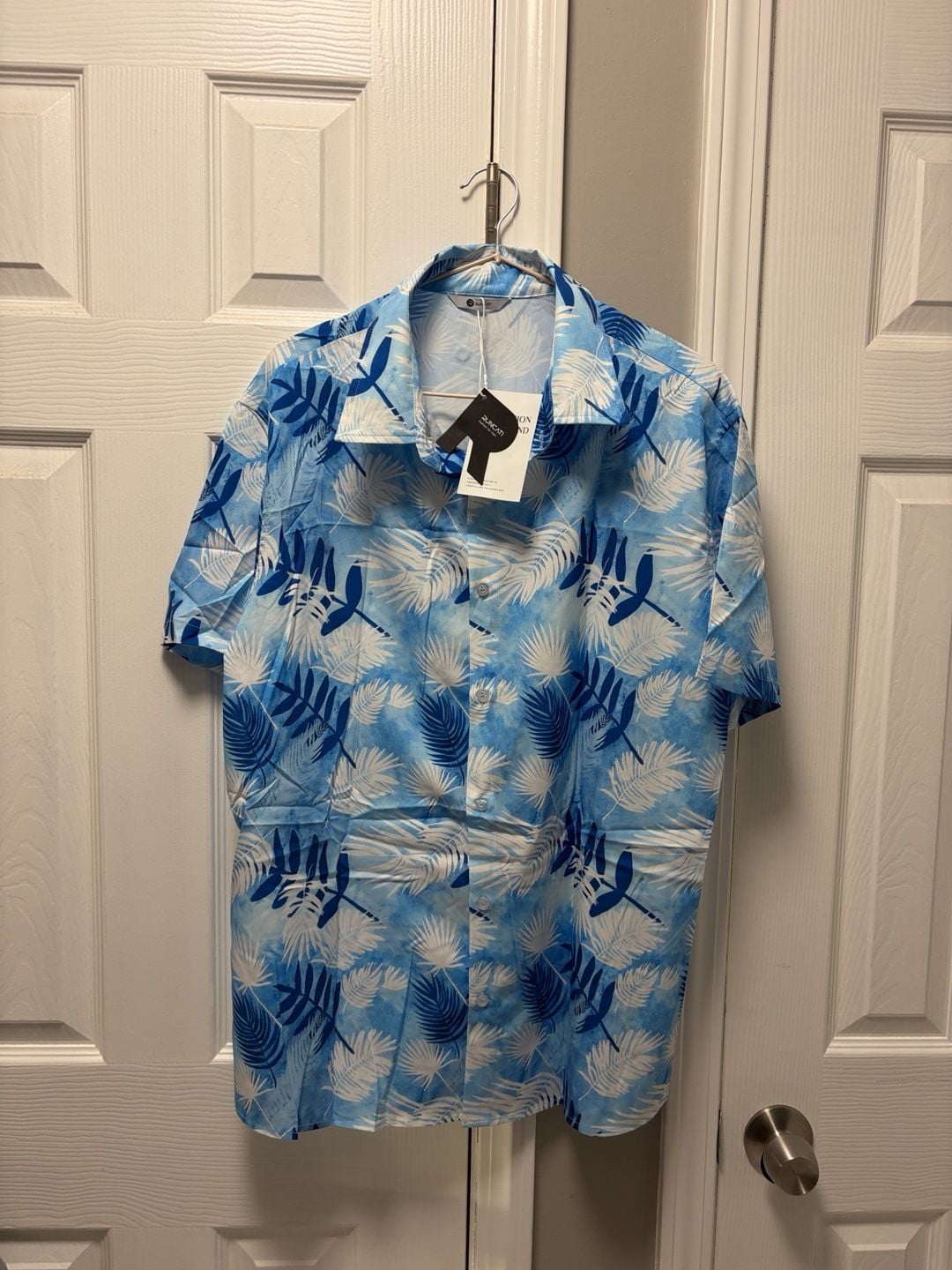 Runcati Tropical Palm Leaf Shirt Size L Blue 2
