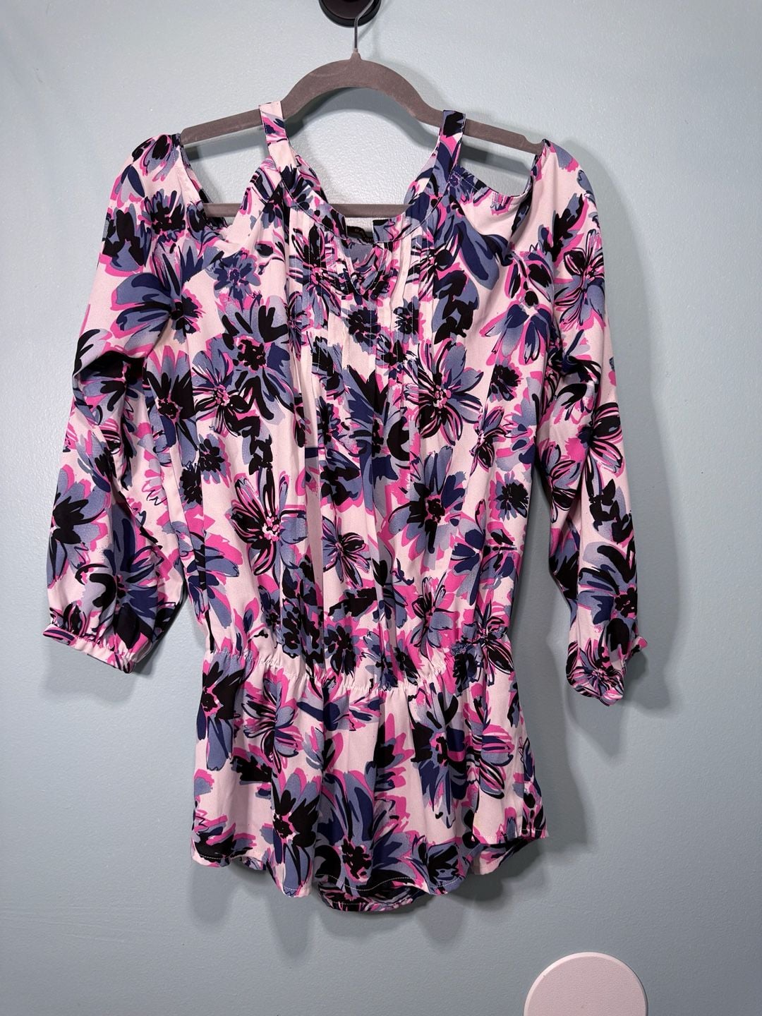 Savoir Cold Shoulder Blouse Floral Pink Blue Long Sleeve 2
