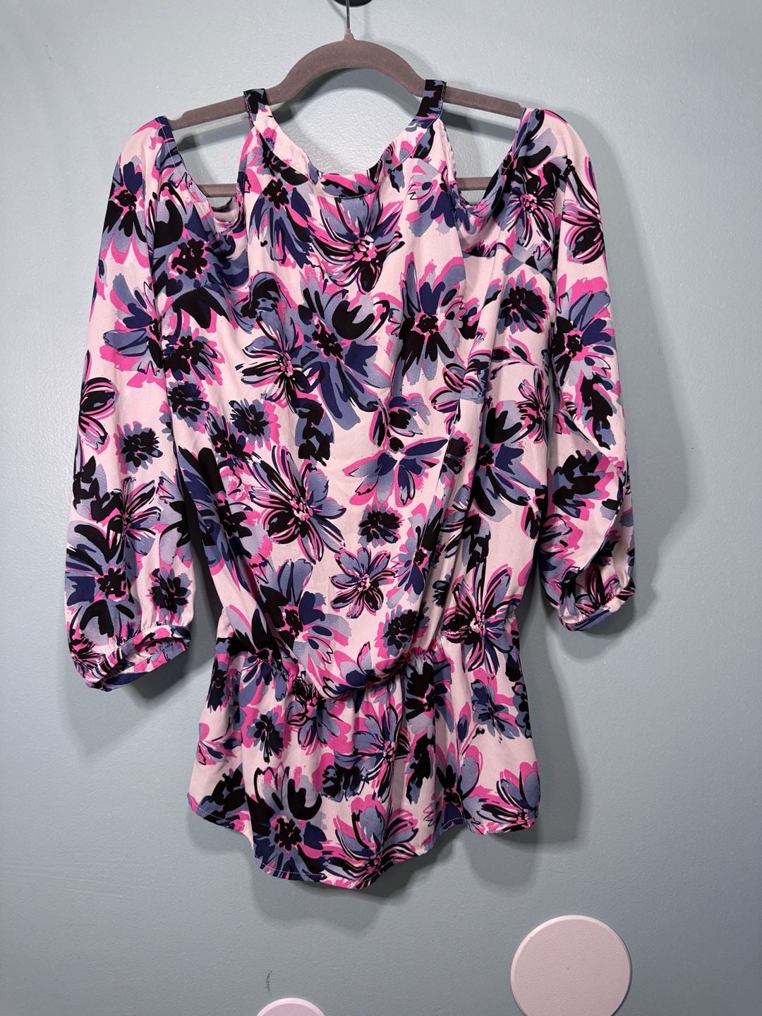 Savoir Cold Shoulder Blouse Floral Pink Blue Long Sleeve 6