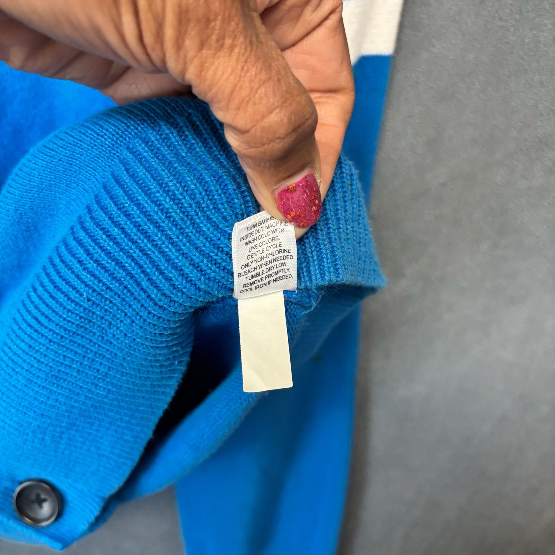 Express Cardigan Sweater Size L Blue Crest Patch Varsity READ!!! 10