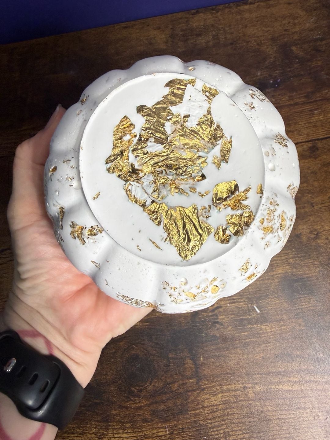 Handmade White And Gold Leaf Pumpkin Lidded Jar 3