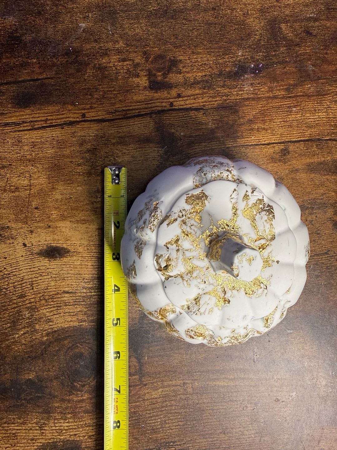 Handmade White And Gold Leaf Pumpkin Lidded Jar 4