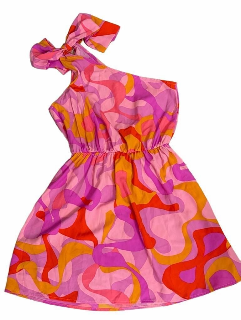 Tyche One Shoulder Mini Dress Large Retro Psychedelic Mod Swirl Y2K 2