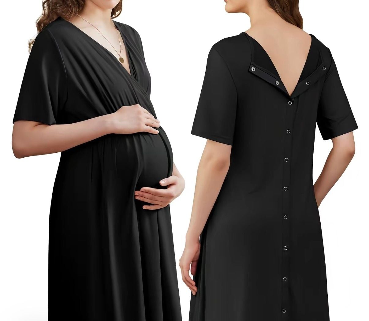 Ekouaer Maternity Nursing Labor Delivery Dress Size M Black 5