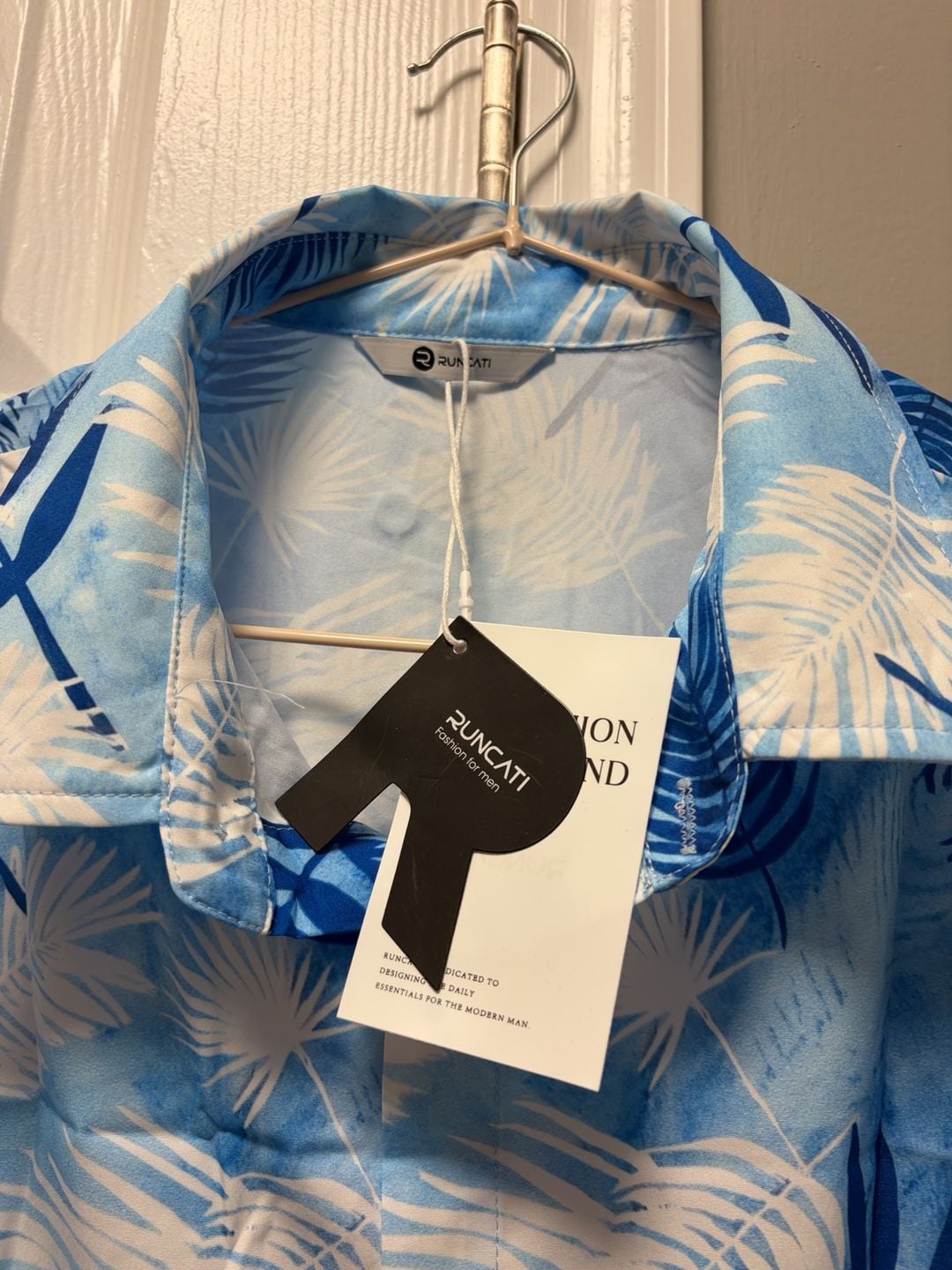 Runcati Tropical Palm Leaf Shirt Size L Blue 3