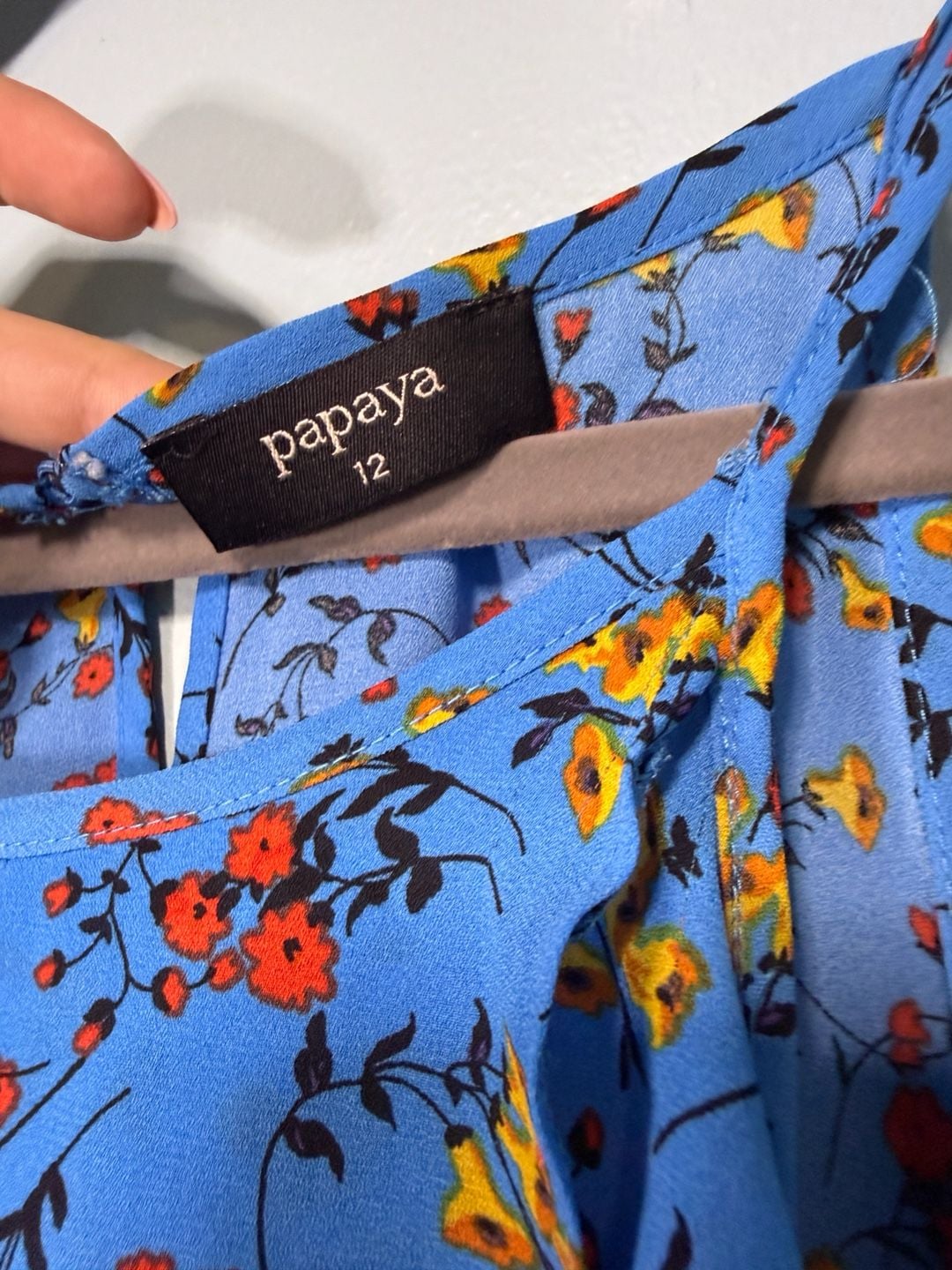 Papaya Floral Blouse Size 12 Cold Shoulder Ruffle Blue 5