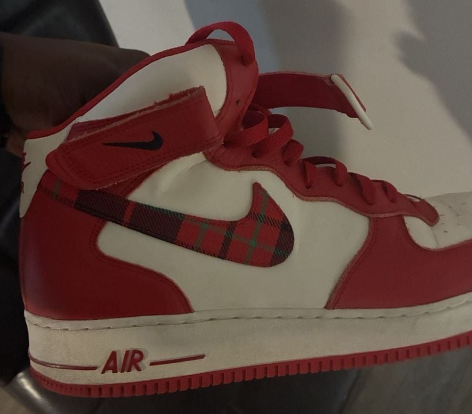 Nike Air Force 1 High Red Tartan Plaid Sneakers 3