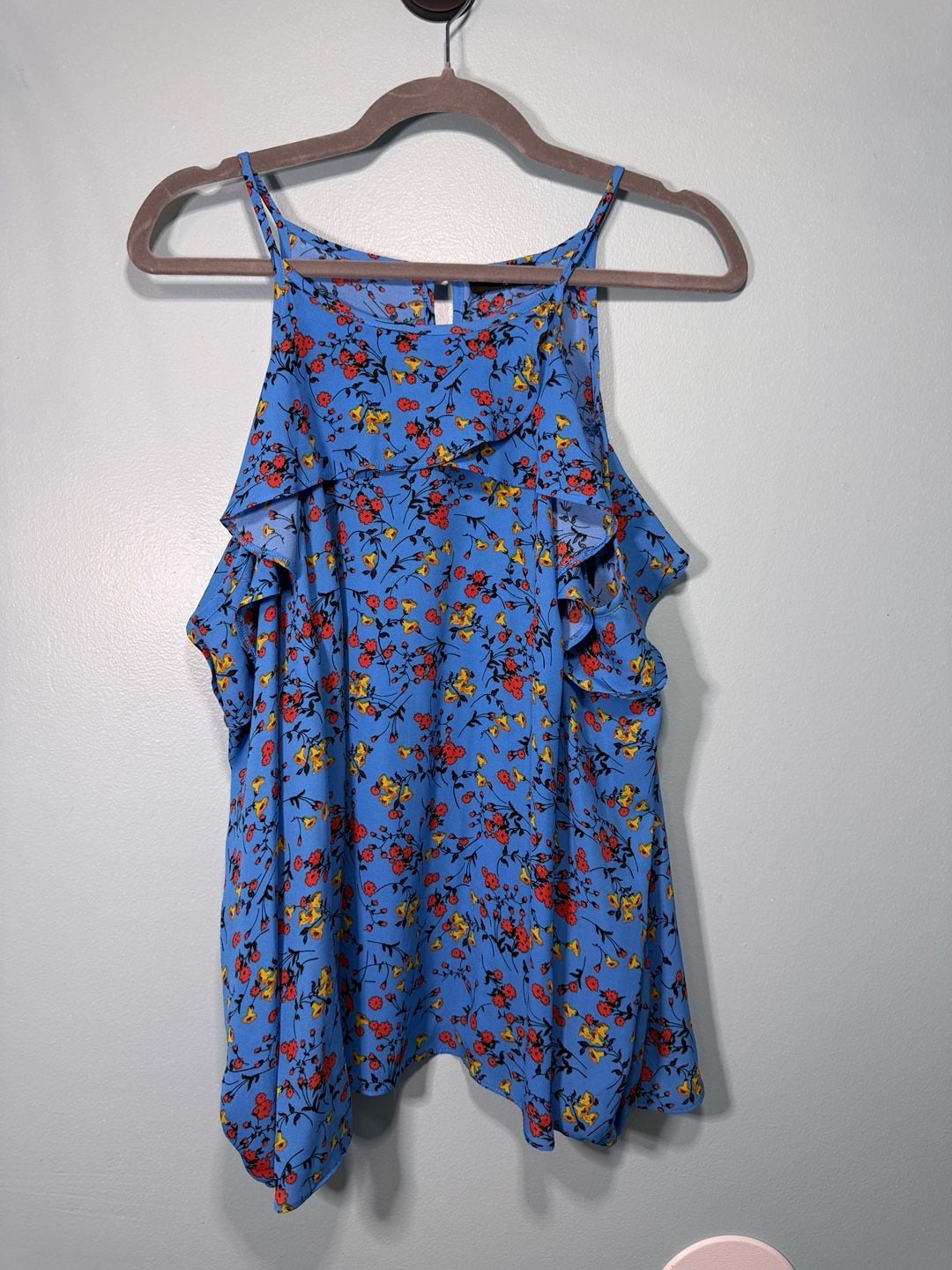 Papaya Floral Blouse Size 12 Cold Shoulder Ruffle Blue 9