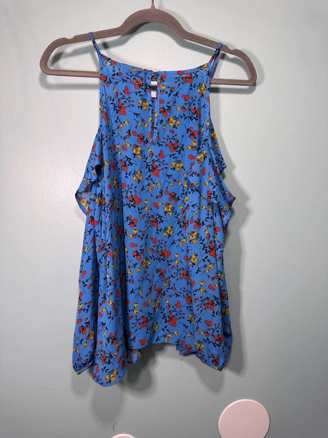 Papaya Floral Blouse Size 12 Cold Shoulder Ruffle Blue 13