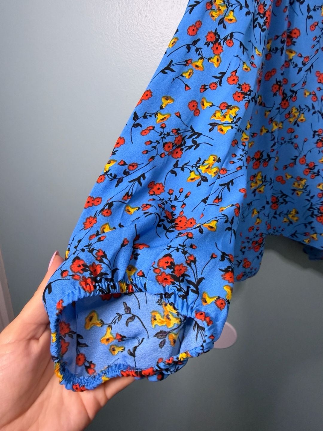 Papaya Floral Blouse Size 12 Cold Shoulder Ruffle Blue 14