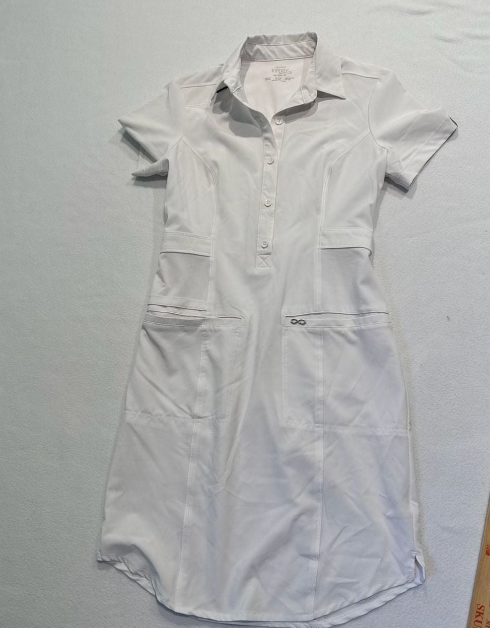 Cherokee Infinity White Short Sleeve Scrub Dress XS Medical Halloween Nurse 9
