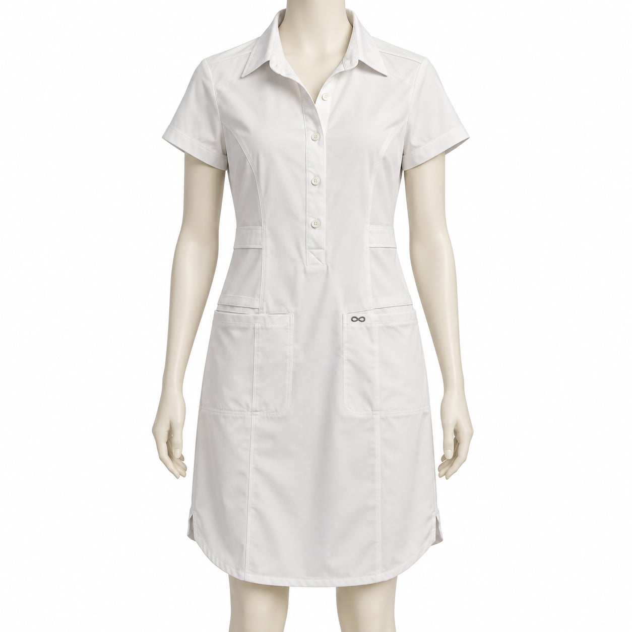 Cherokee Infinity White Short Sleeve Scrub Dress XS Medical Halloween Nurse 2