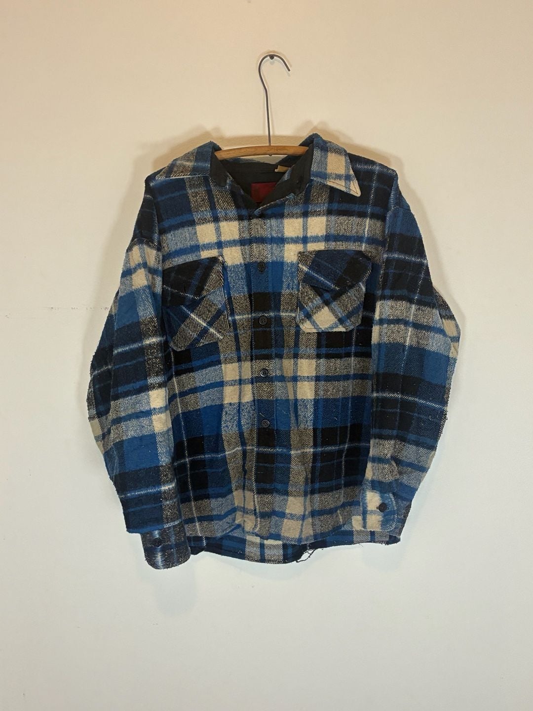 Kings Road Sears Plaid Flannel Shirt Size 17 XL Blue Black Vintage 2