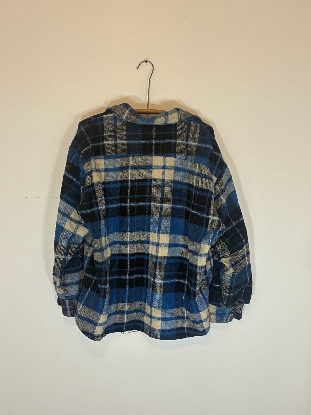 Kings Road Sears Plaid Flannel Shirt Size 17 XL Blue Black Vintage 6