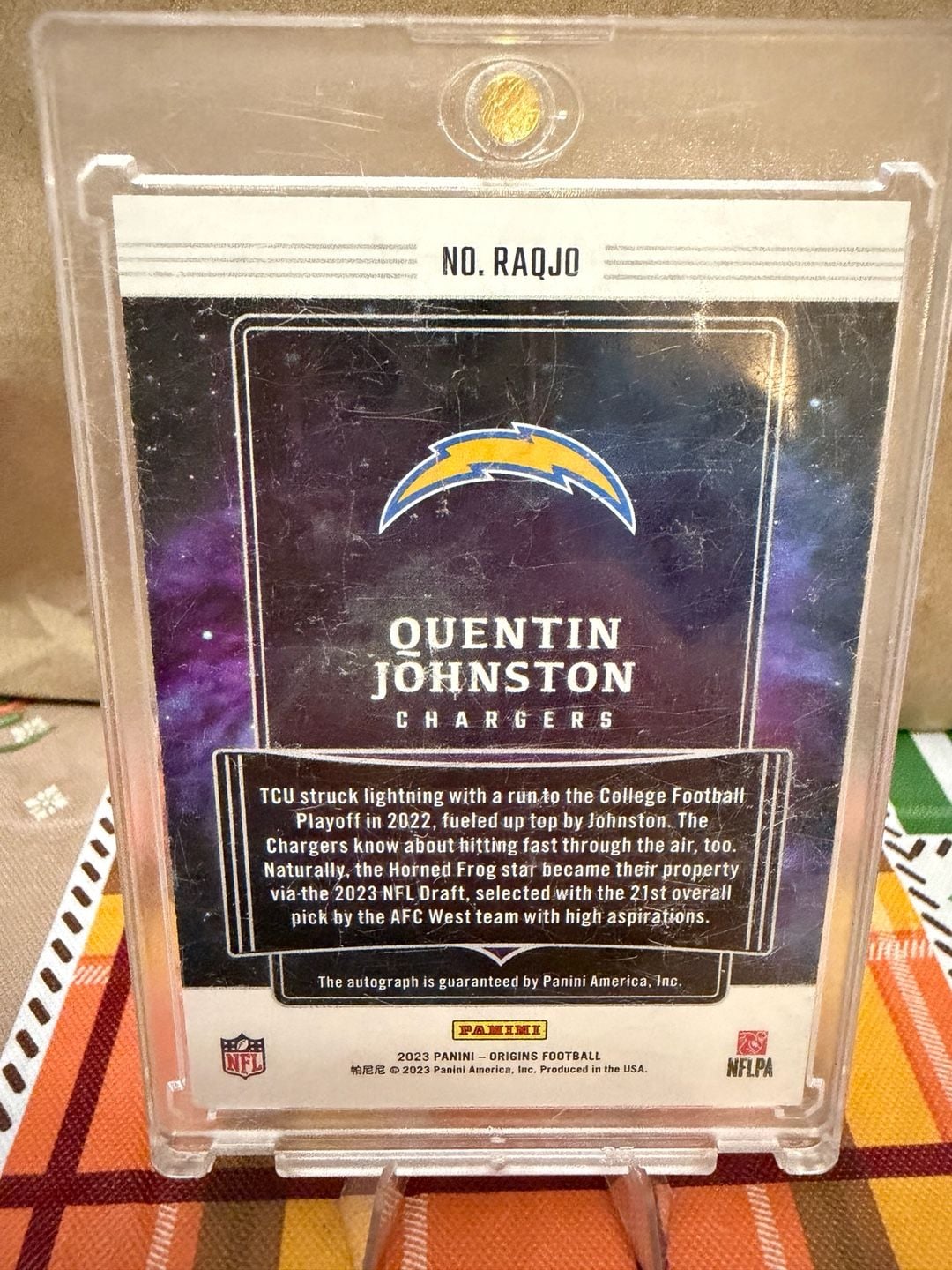 2023 Panini Origins Quentin Johnston Rookie Autograph RC Card 2