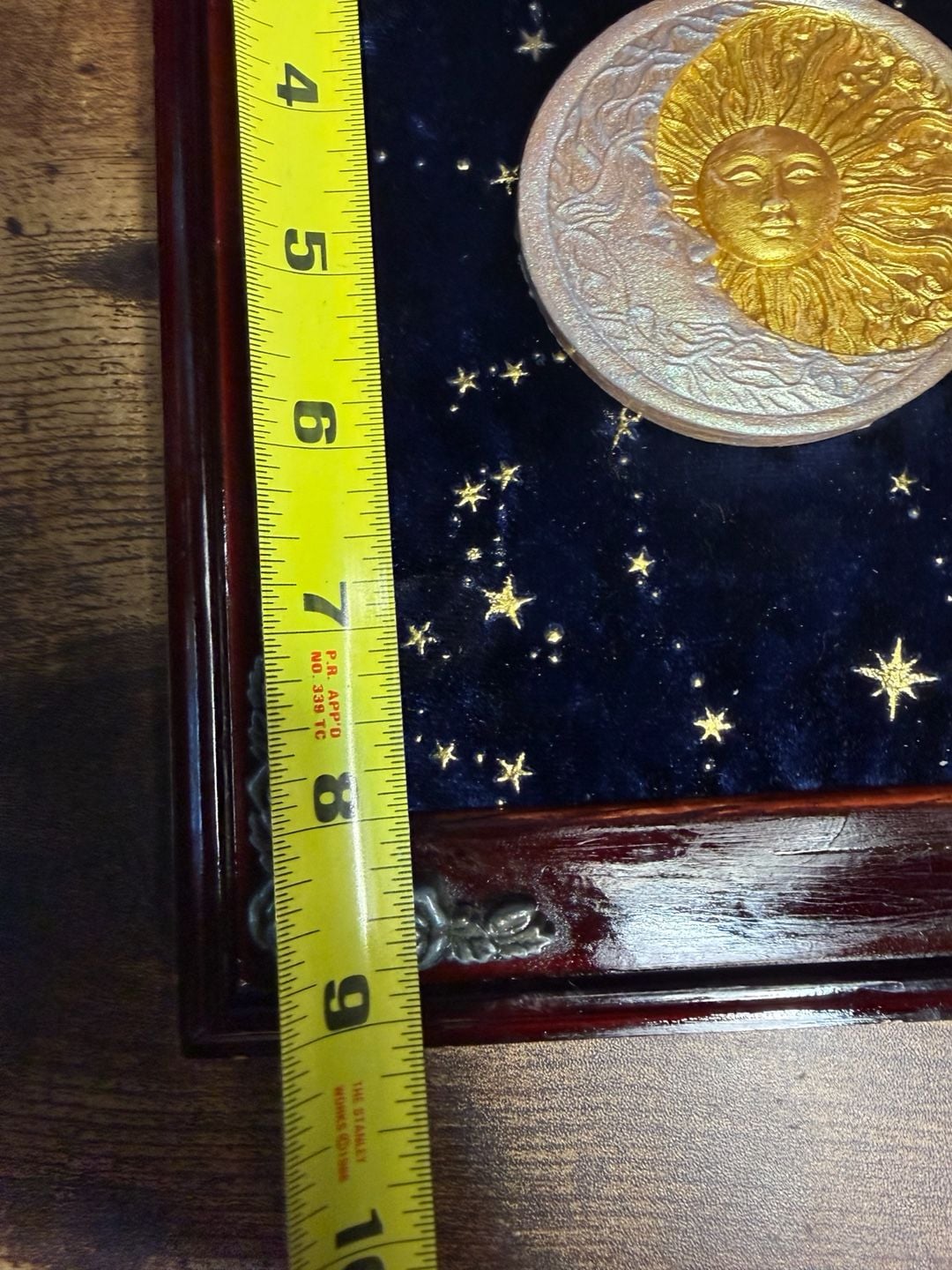 Handmade framed celestial focal on blue galaxy velvet. 4
