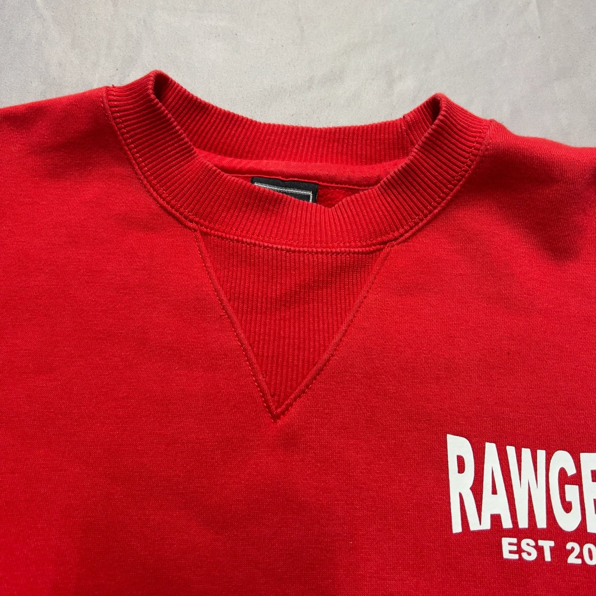 Rawgear Logo Crewneck Sweatshirt Red Gym Wear With Zipper Storage On arm Sleeve 7