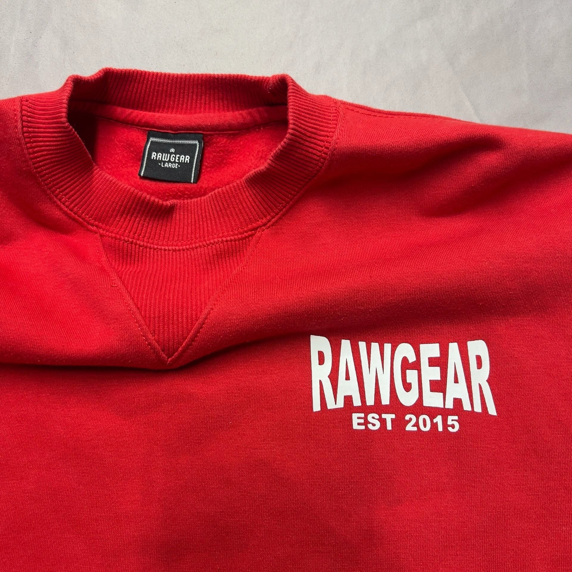 Rawgear Logo Crewneck Sweatshirt Red Gym Wear With Zipper Storage On arm Sleeve 6