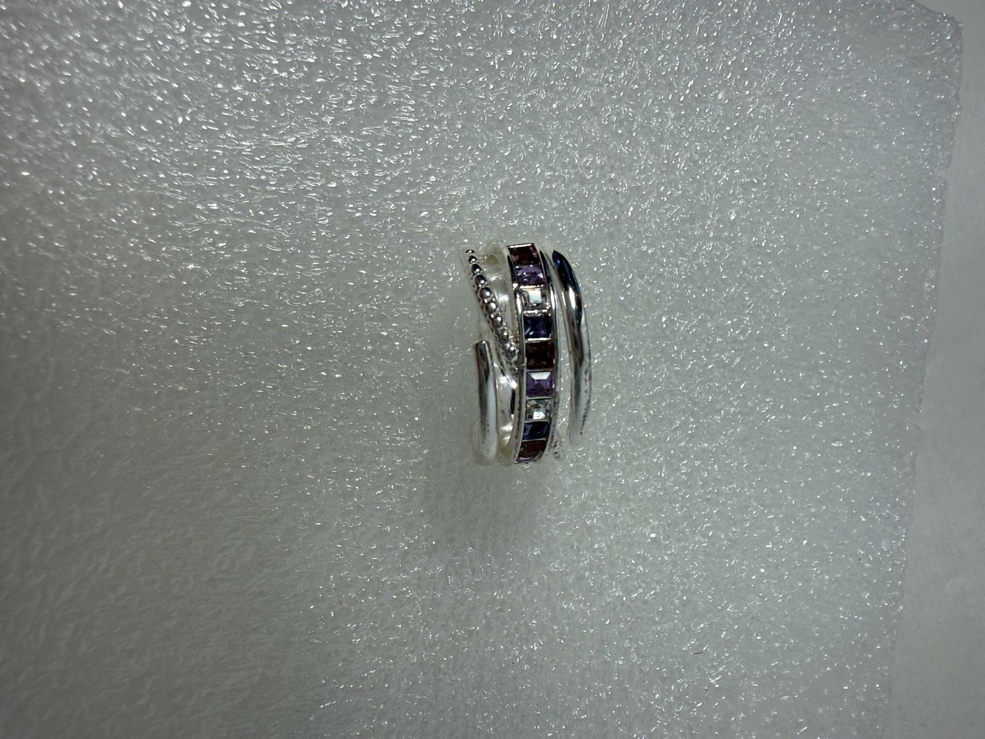Unbranded Multi-Band Sterling Silver Ring with Purple and White Crystals 4